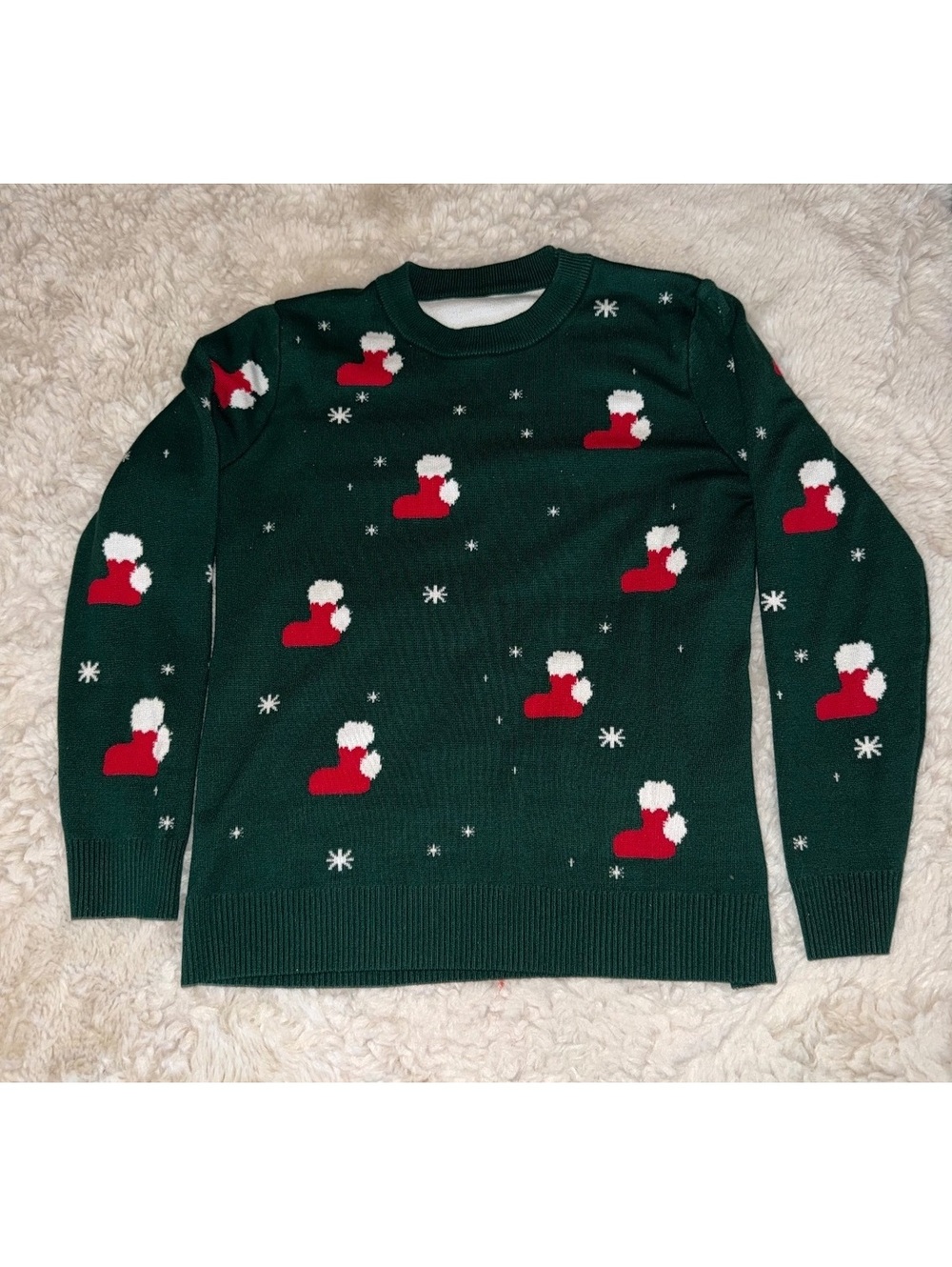 Kids’ Green Christmas Stocking Sweater — Size 11–12Y